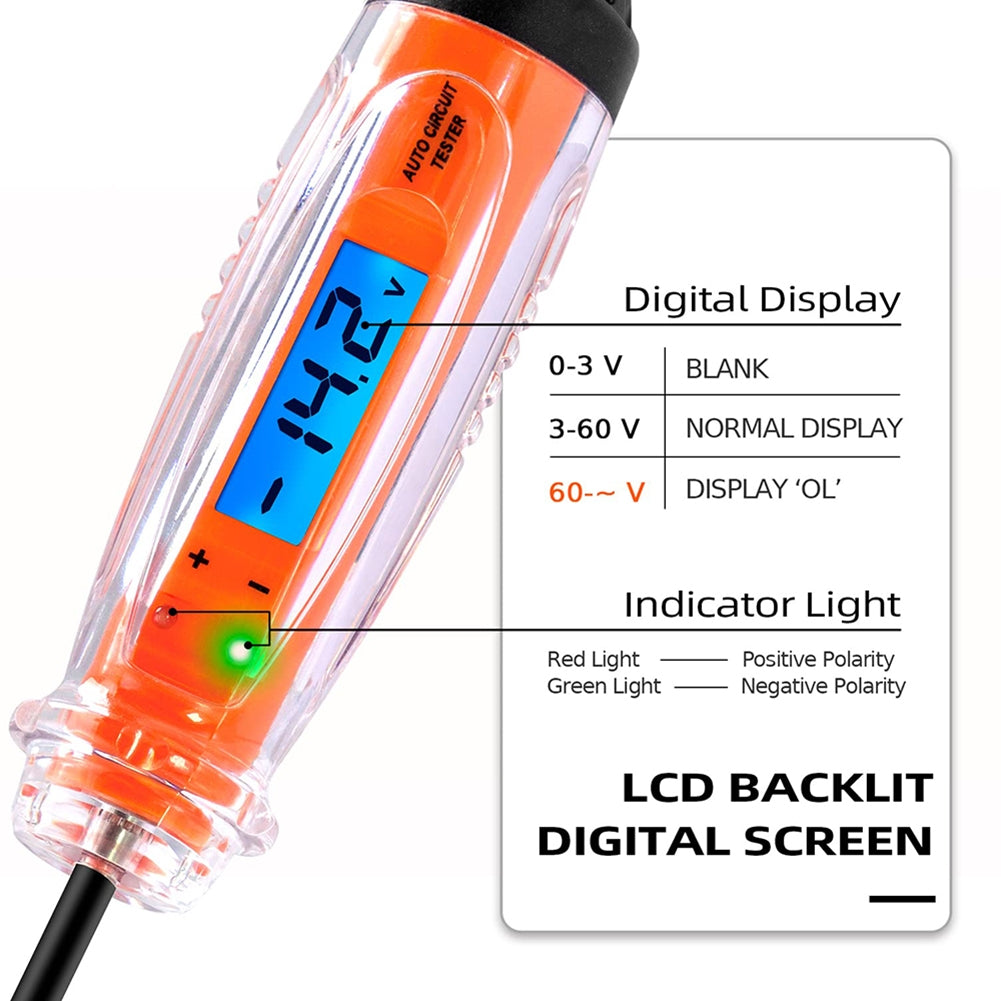 Automotive Test Light Dc 3-60v Light Tester Heavy Duty Auto Ciruit Tester Electric Test Pen Orange