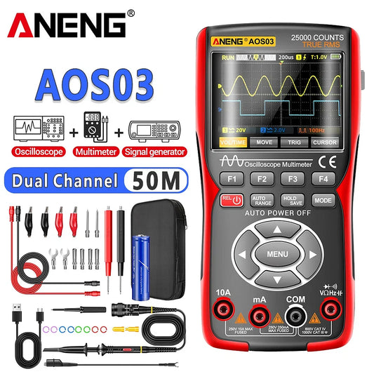 Color: WHITE - ANENG AOS03 Oscilloscope Multimeter Signal Generator Waveform Output Handheld Battery  LCD Screen Display Multimeter